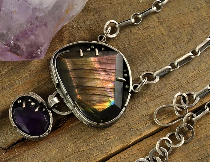 Labradorite & Amethyst Sterling Silver Necklace