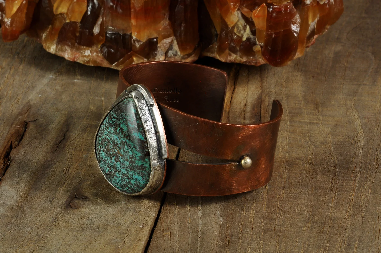 Shattuckite Gemstone on Copper + Sterling Silver Cuff Bracelet