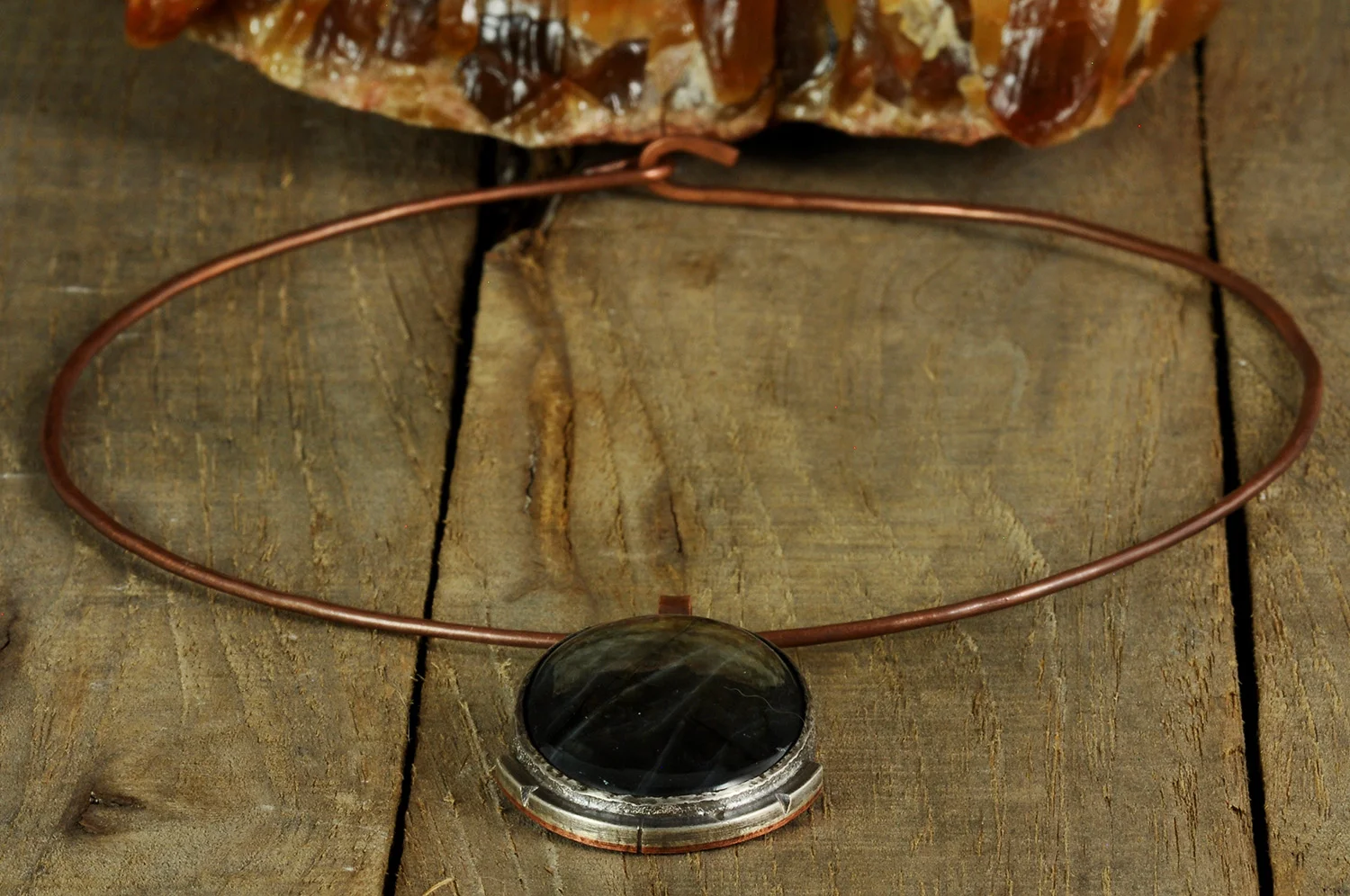 Labradorite Gemstone on Copper + Sterling Silver Pendant