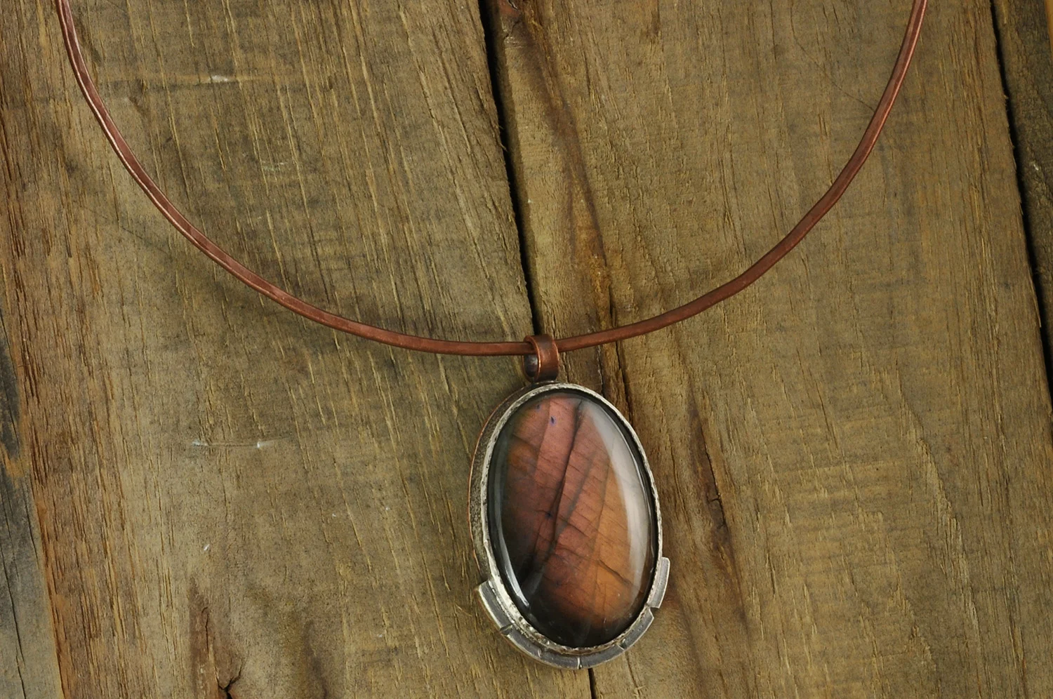 Labradorite Gemstone on Copper + Sterling Silver Pendant