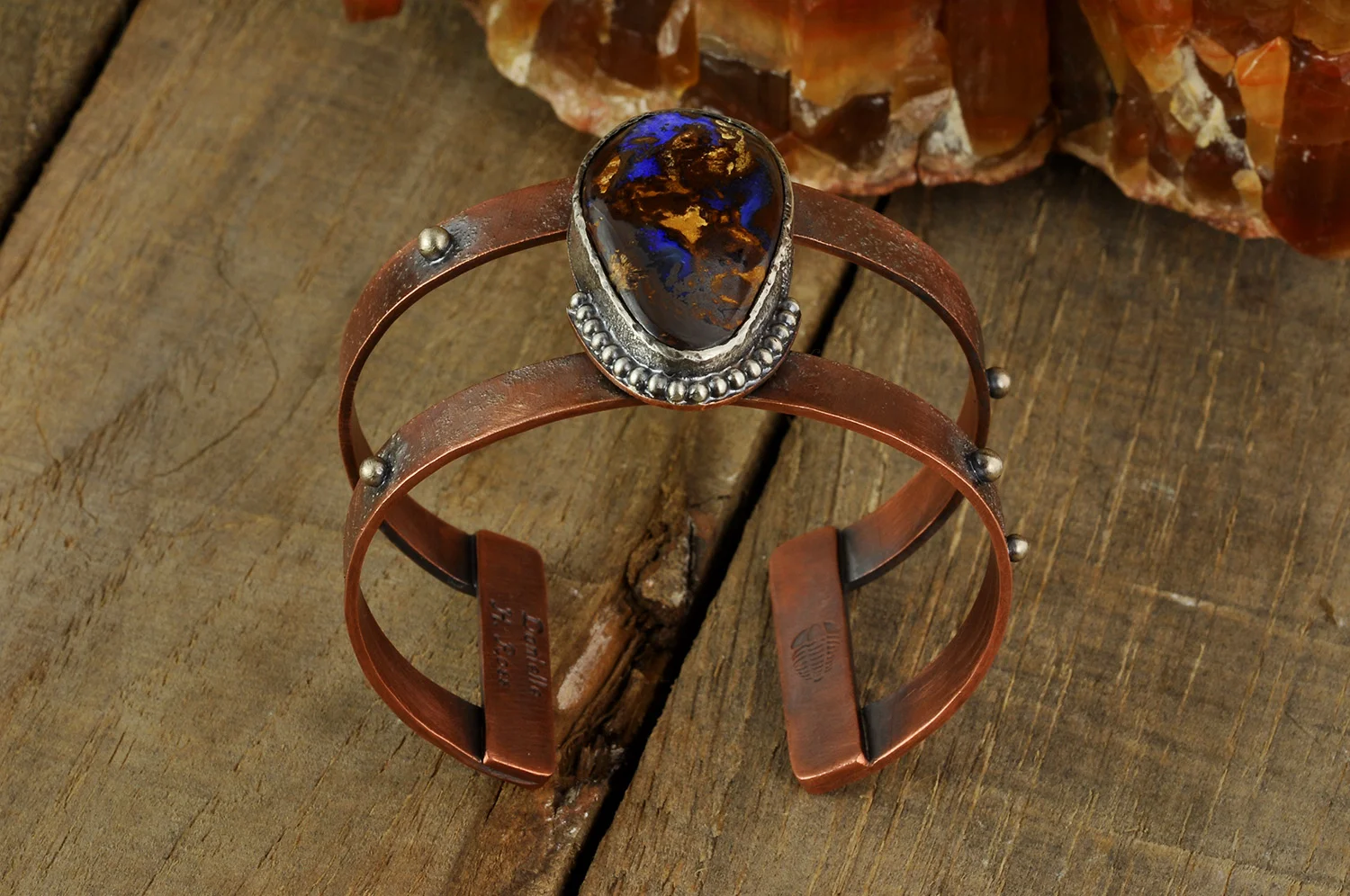 Boulder Opal on Copper + Sterling Silver Cuff Bracelet