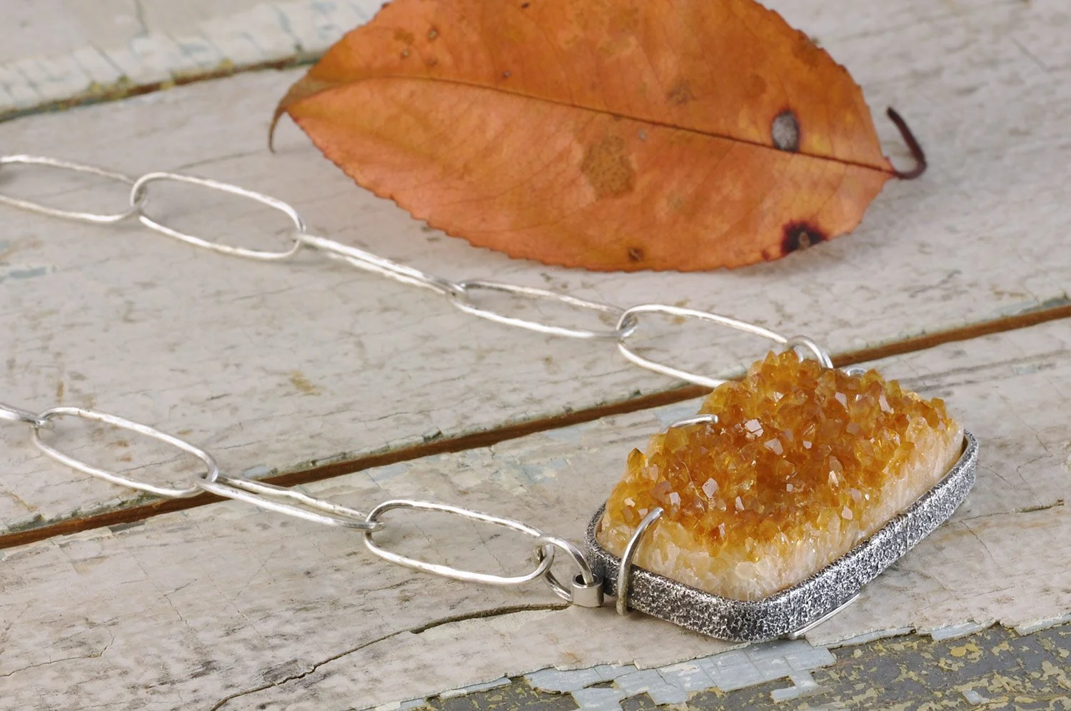 Citrine Druzy Sterling Silver Pendant