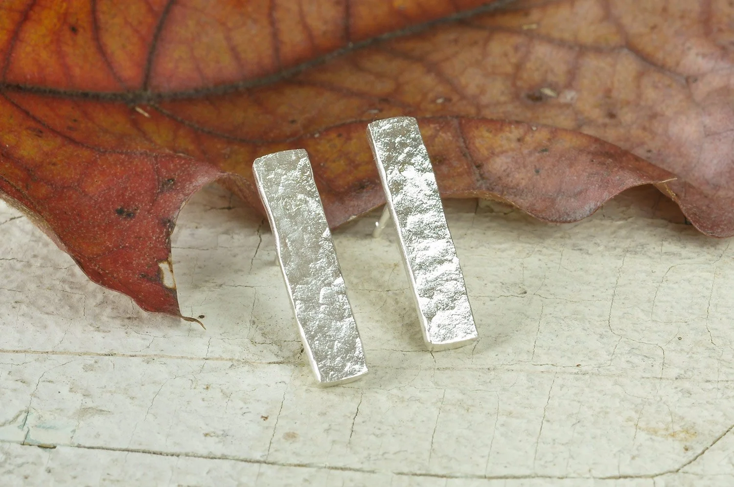 Hammered Sterling Silver Bar Post Earrings