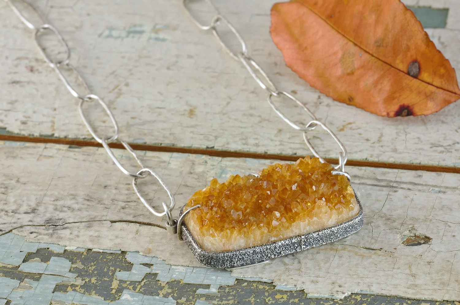 Citrine Druzy Sterling Silver Necklace