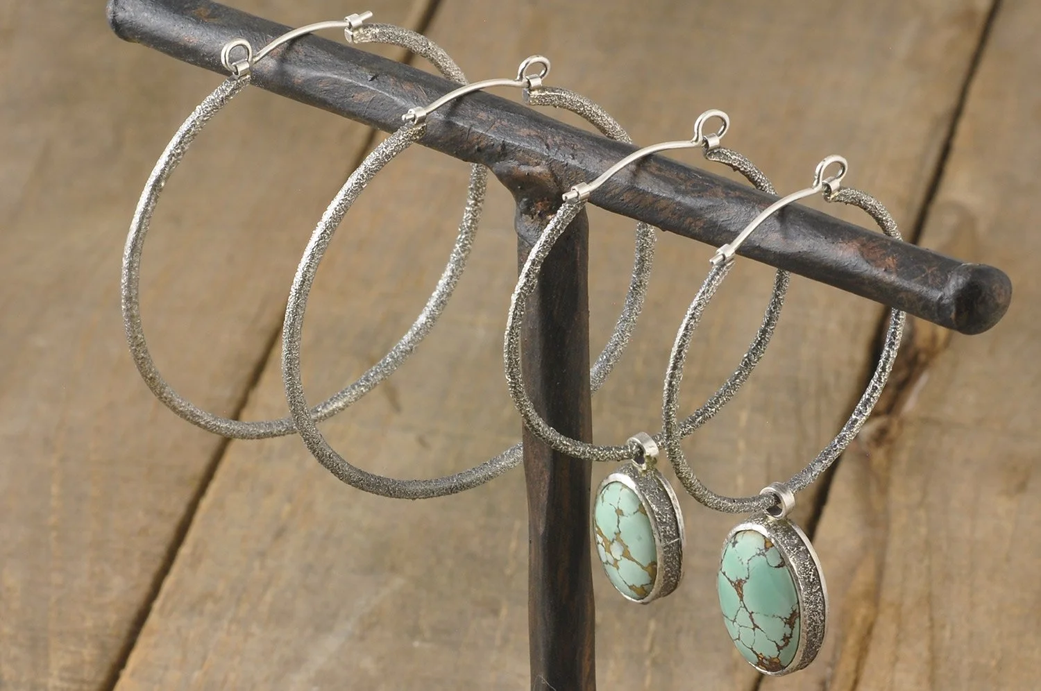 Turquoise Charms on Sterling Silver Hoop Earrings
