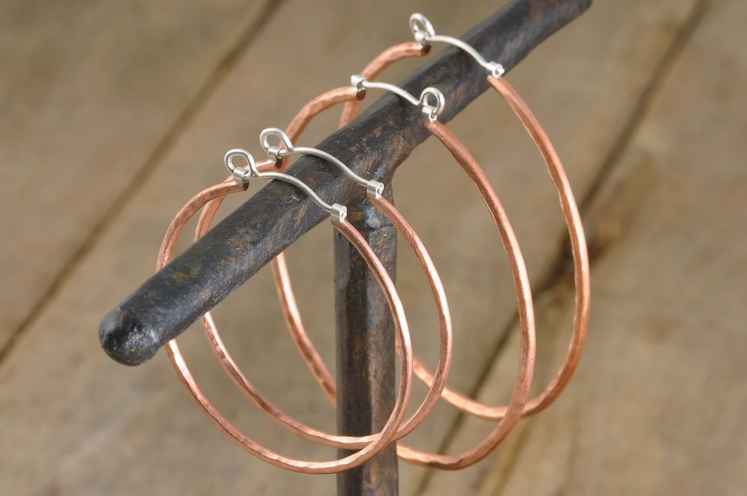 Copper Sterling Silver Hoop Earrings