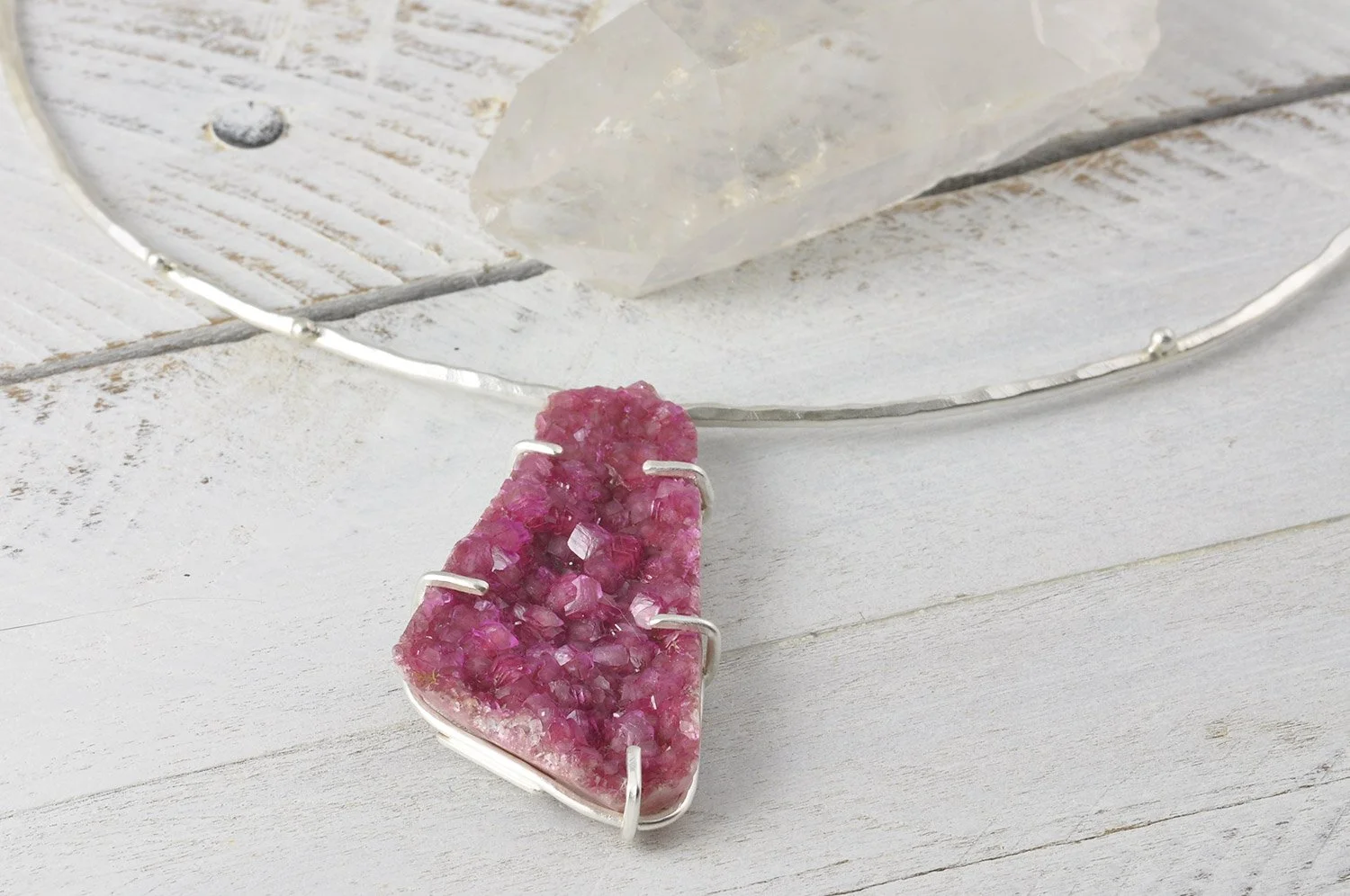 Cobalto Calcite Druzy Sterling Silver Necklace
