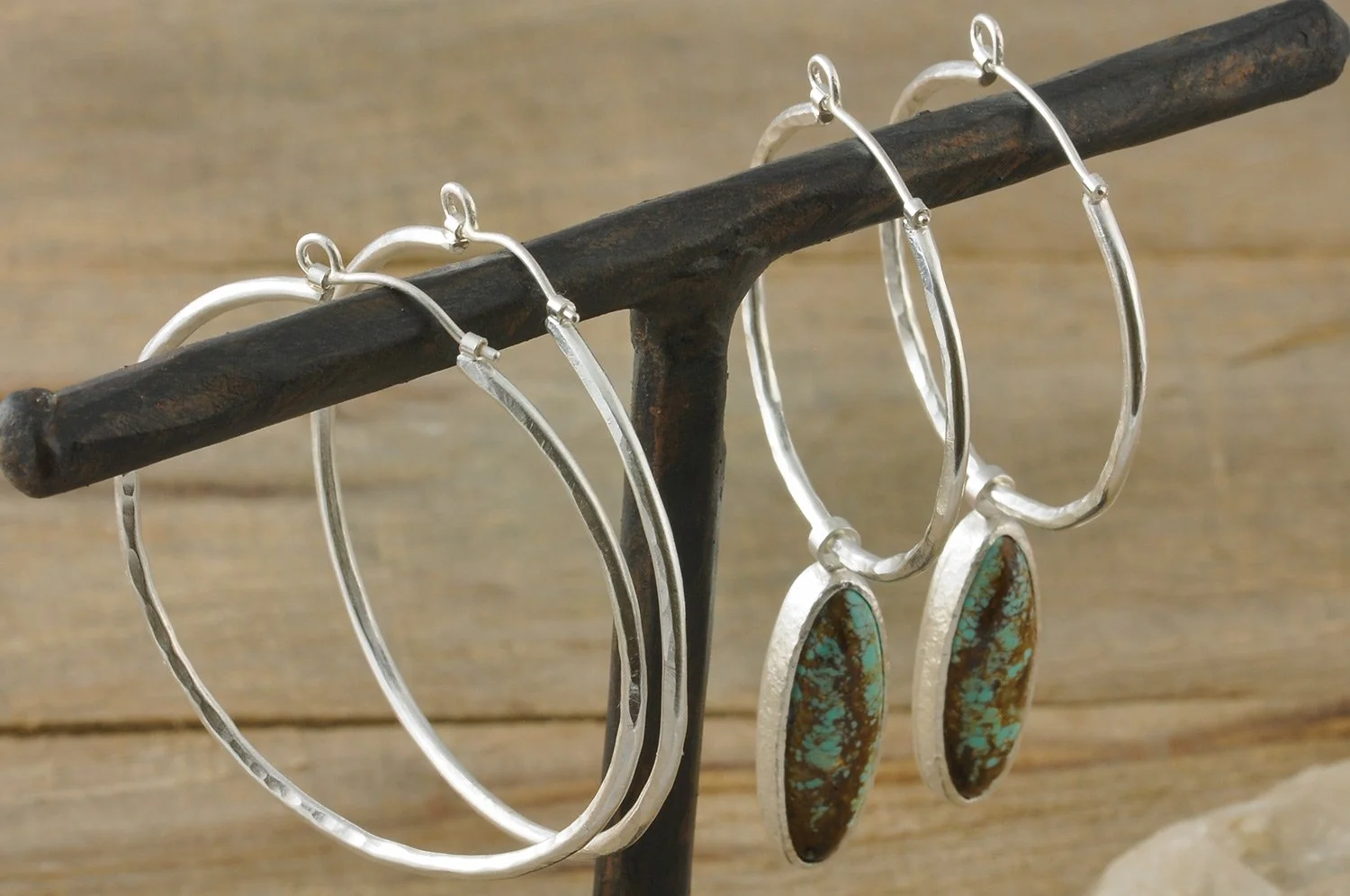 Turquoise Charms on Sterling Silver Hoop Earrings