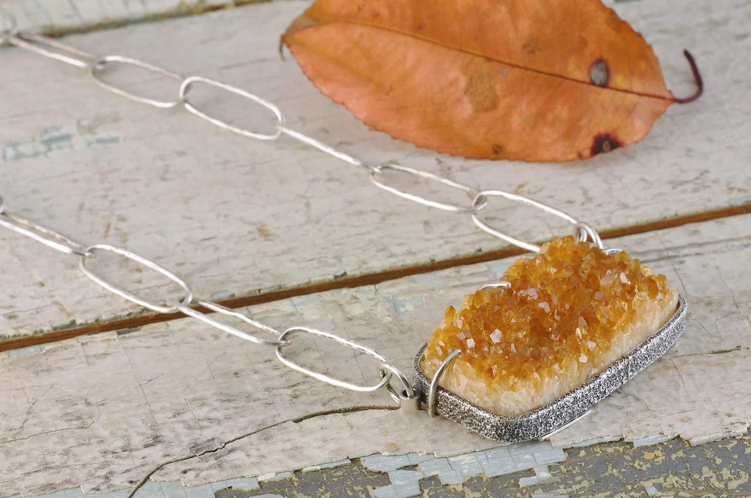 Citrine Druzy Sterling Silver Necklace