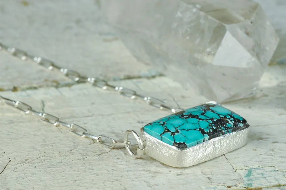 Hubei Turquoise Sterling Silver Necklace Handmade Turquoise
