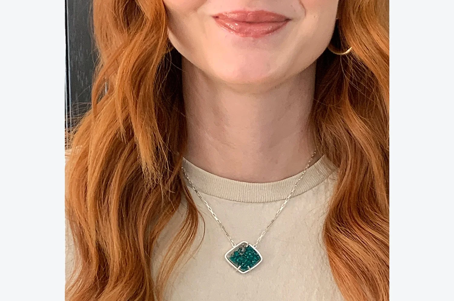 Dioptase Druzy Sterling Silver Necklace