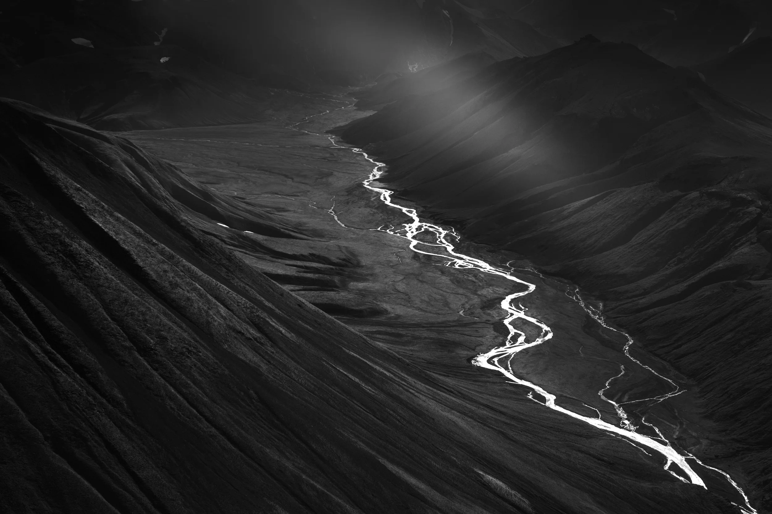 Aerial view over a river