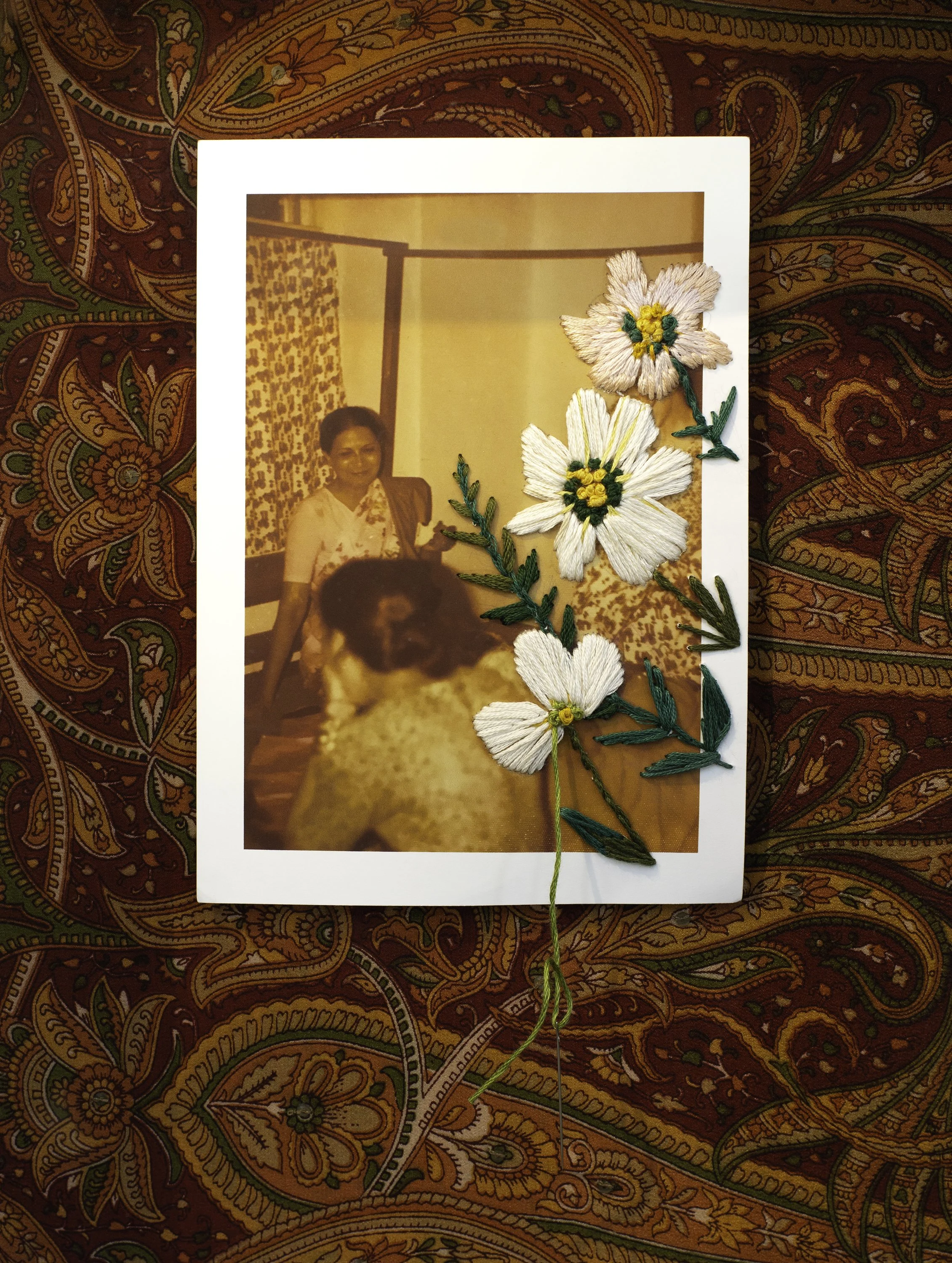 Bibi, embroidery on found photograph, 11x14, 2021.jpg