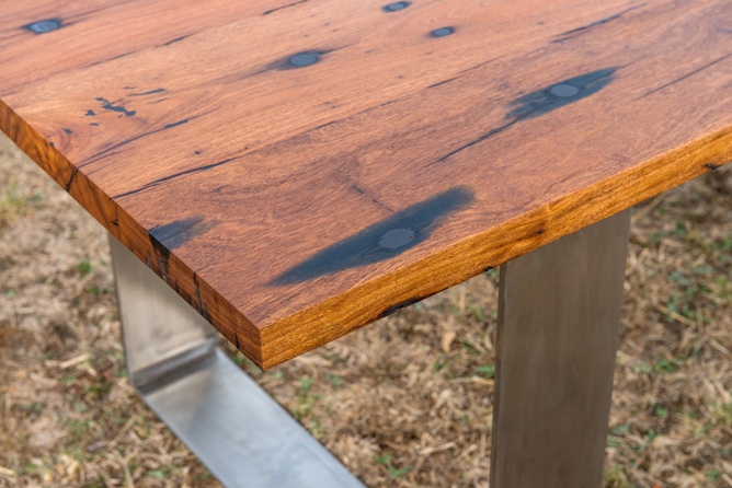 Centreside recycled timber table with stainless legs