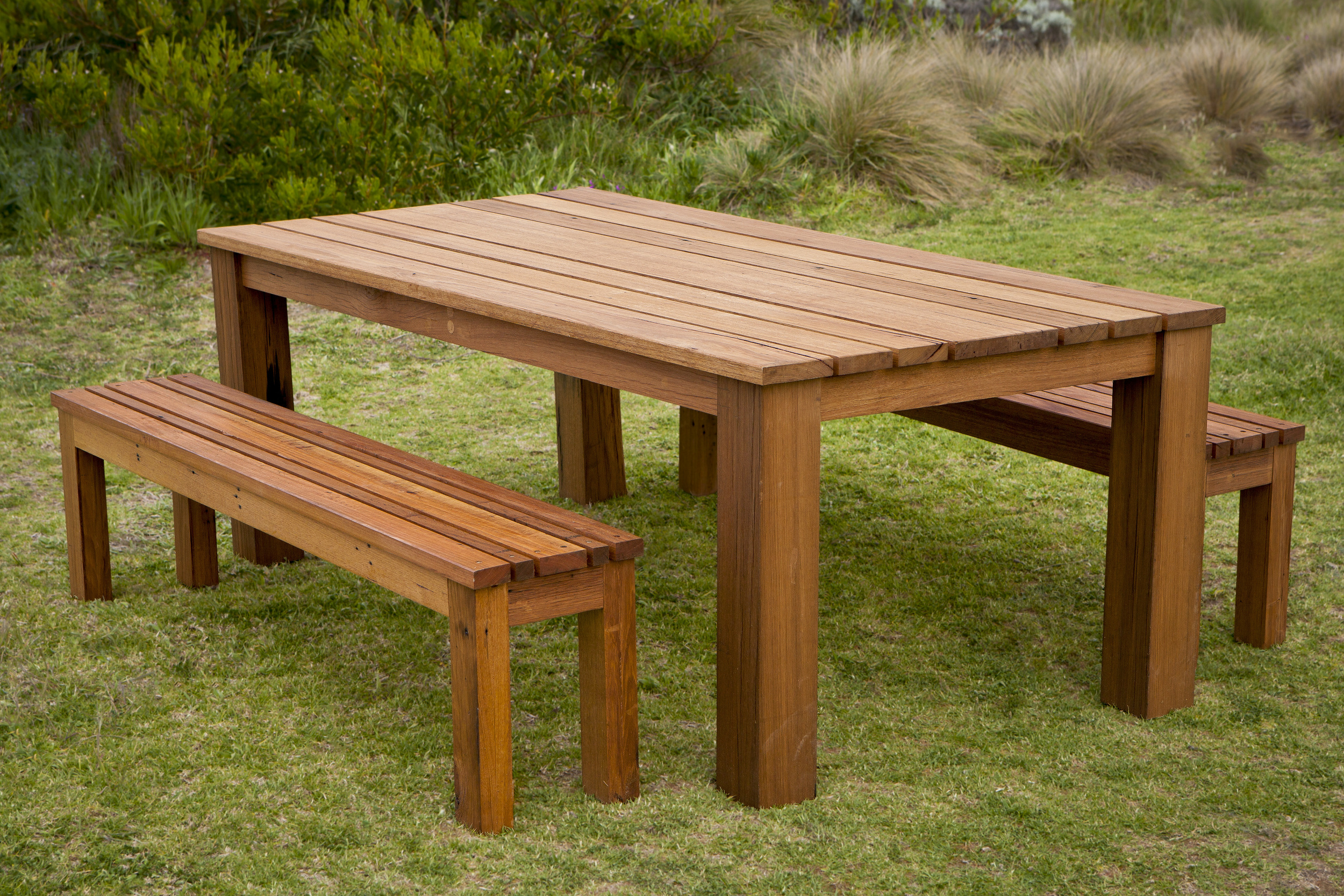 Recycled Hardwood Outdoor Dining Table, Timber Outdoor Bench Dining Table