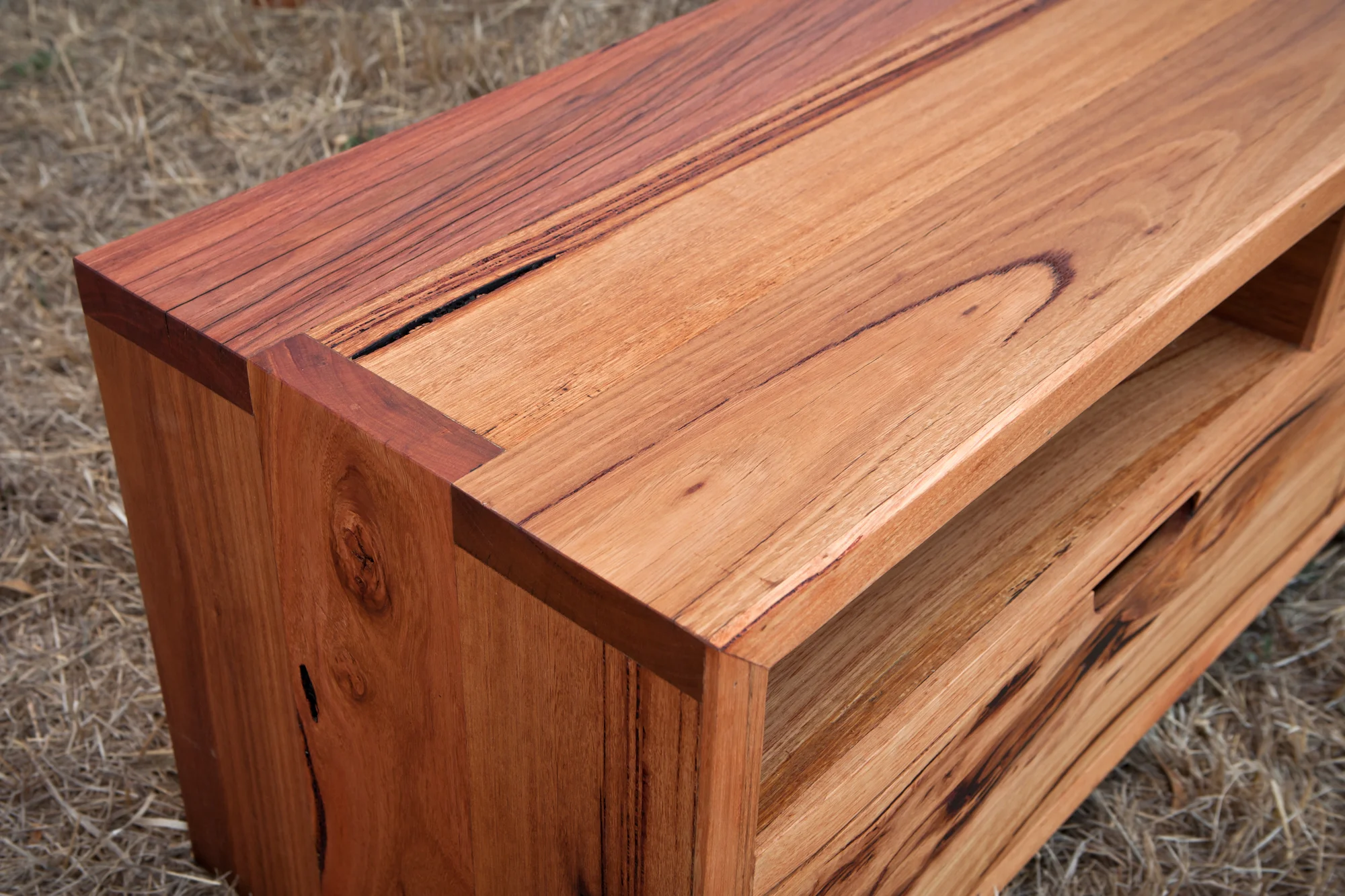 Contemporary Timber Tv Unit With Shelves Drawers