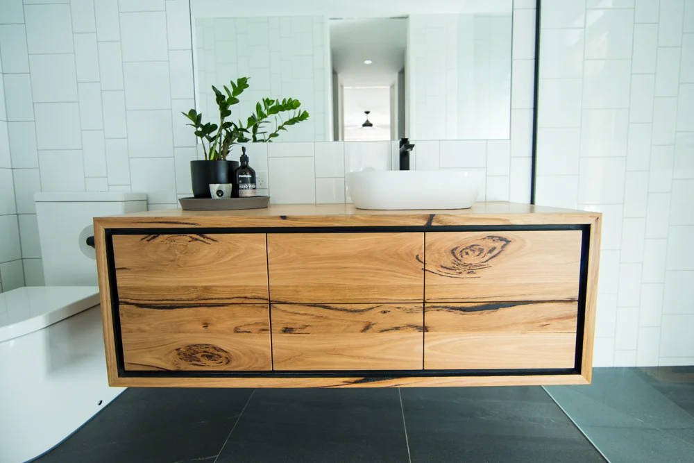 Bespoke Floating Solid Timber Vanity With Black Shadowline