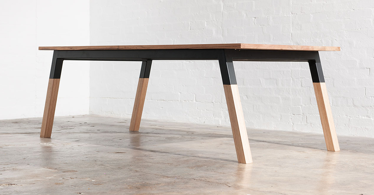 modern timber and metal dining table