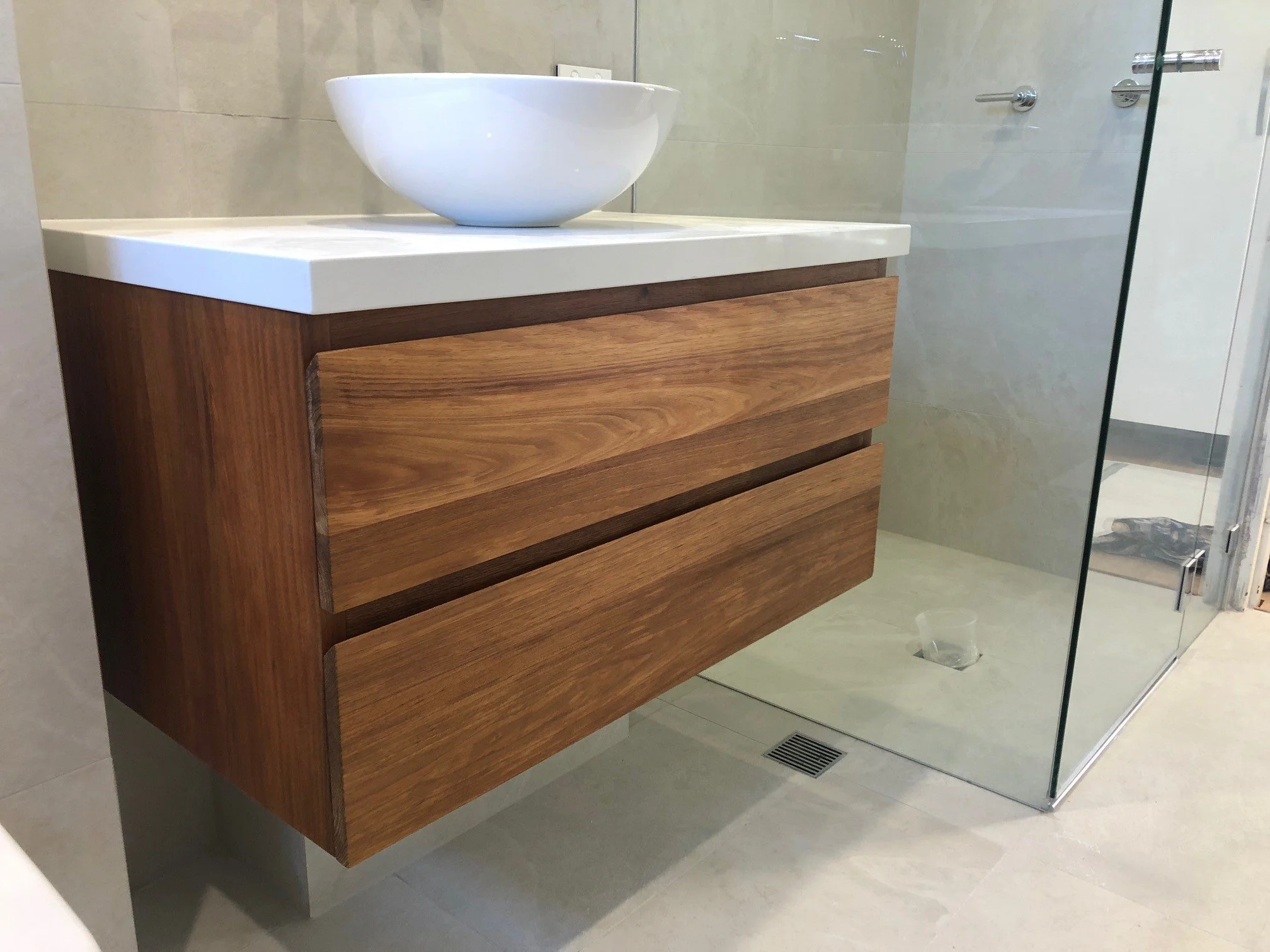 Custom Solid Timber Vanities with a Stone Top