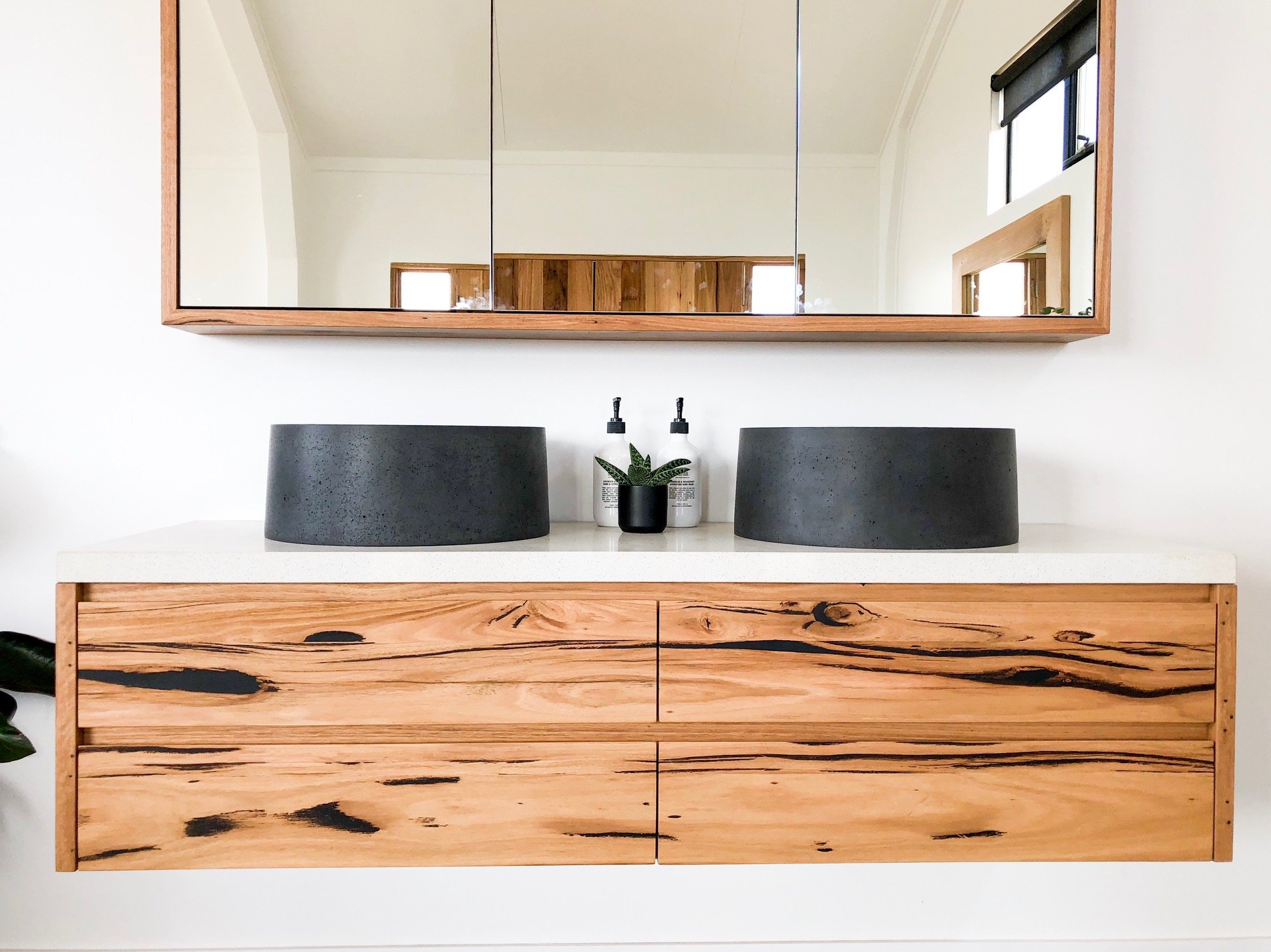 stone top timber vanity