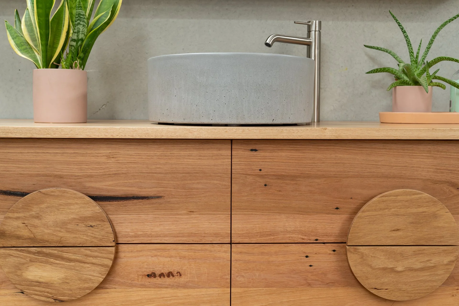 Floating recycled solid timber bathroom vanity