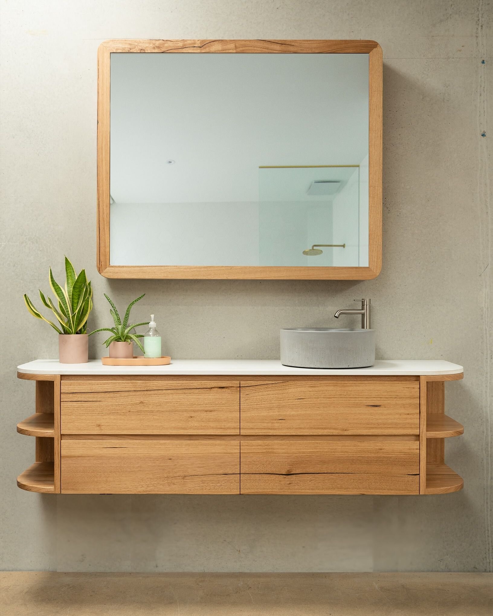 Introducing our new design the BRUNSWICK vanity! This beauty has curves for days and the elegance of a MET gala gown! The Brunswick is dressed to impress with a beautiful @newformconcreting basin handmade in Melbourne!  #australianmade #sustainablede