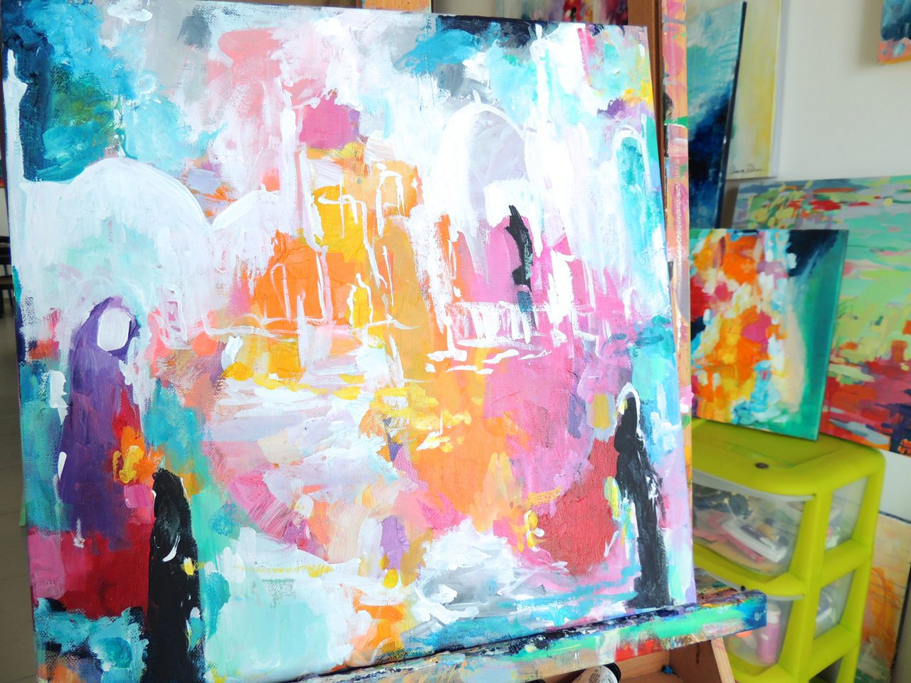 "Jumuah" is a 12x12" piece on canvas that I started yesterday morning.