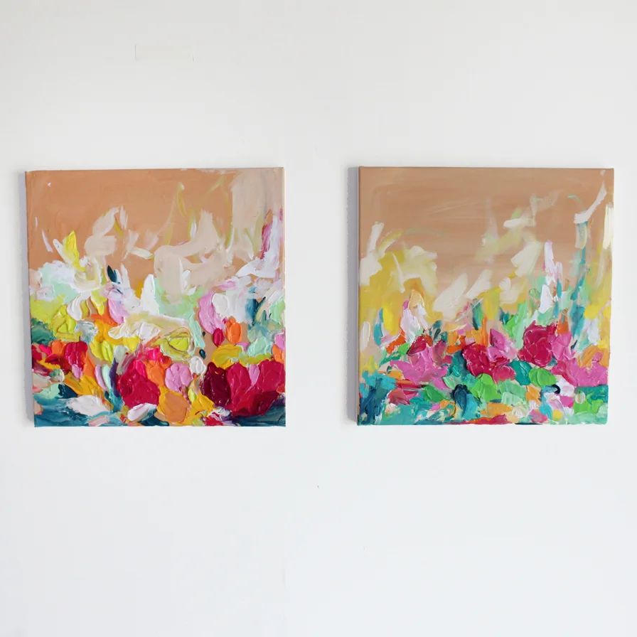 "By The Beach (1&2), 16x16" mixed media on canvas, Available