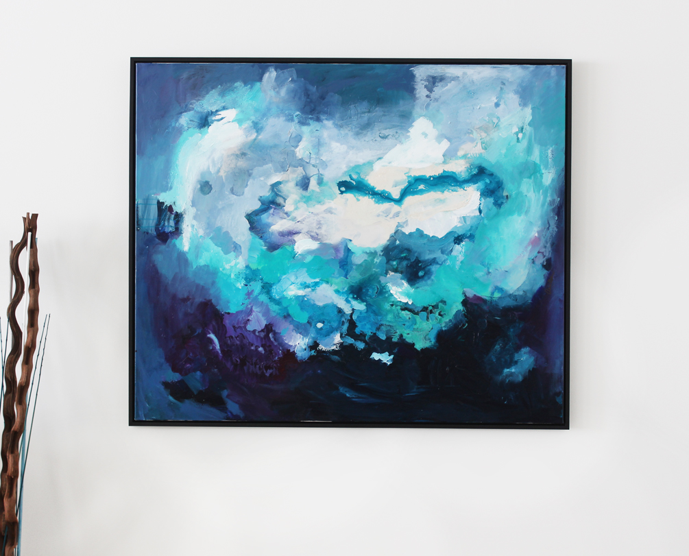 Here's Jill & Brad's painting hanging, framed in their home.