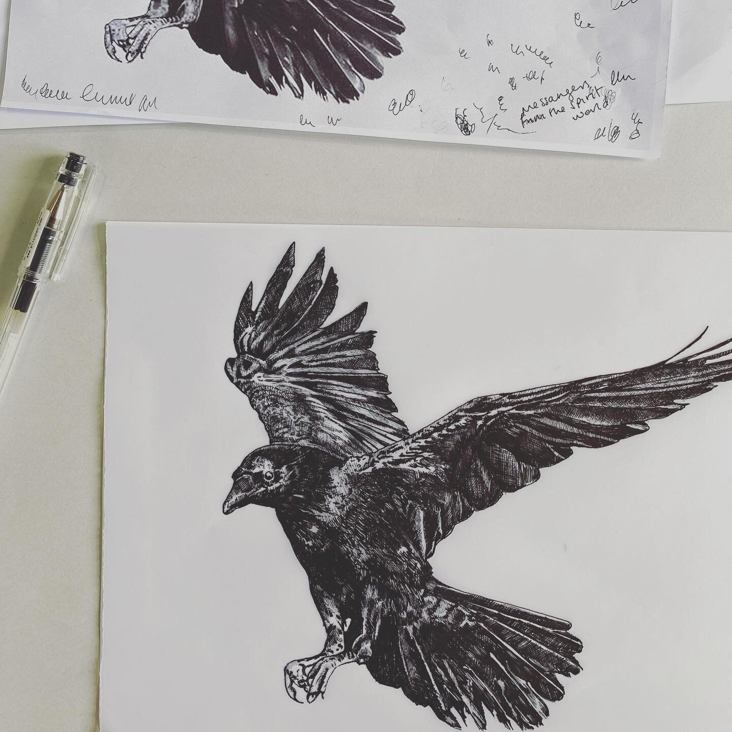 It was supposed to be as simplified drawing for a stencil, but I got carried away... the symbolism of a Raven is complex ranging from wisdom, healing, death and connecting the conscious and unconscious worlds. 

#drawing #stencil #printing #printmaki
