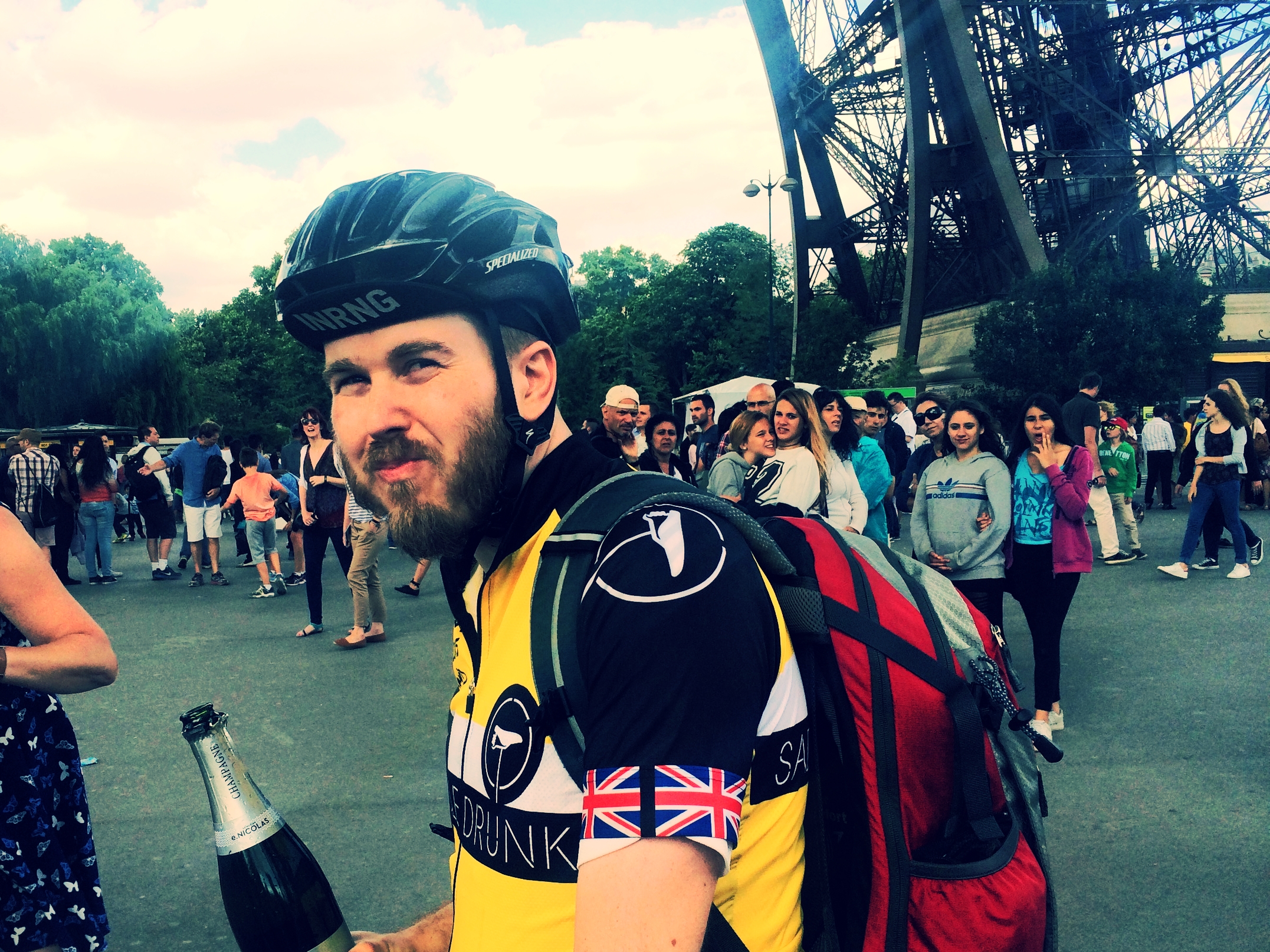 Craig celebrating his arrival at the Eiffel Tower