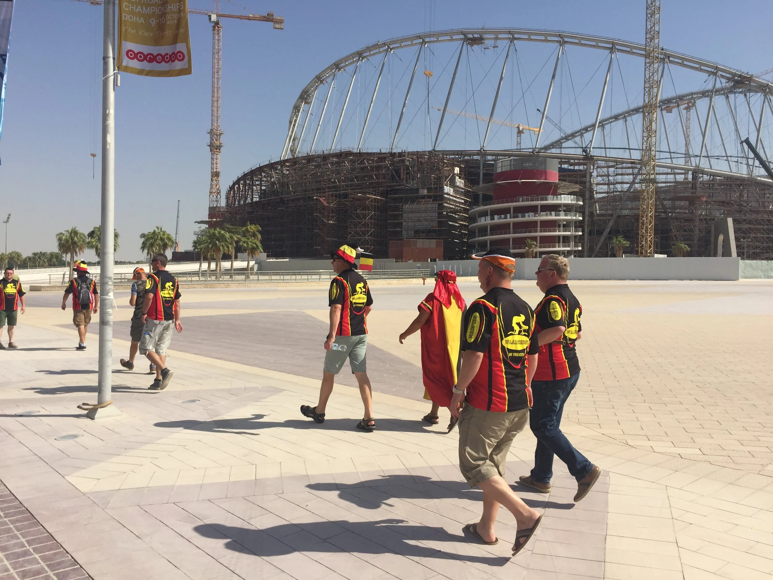Belgian Fans walking to the Start Line.Behind one of stadiums for the FIFA WORLD CUP 2022