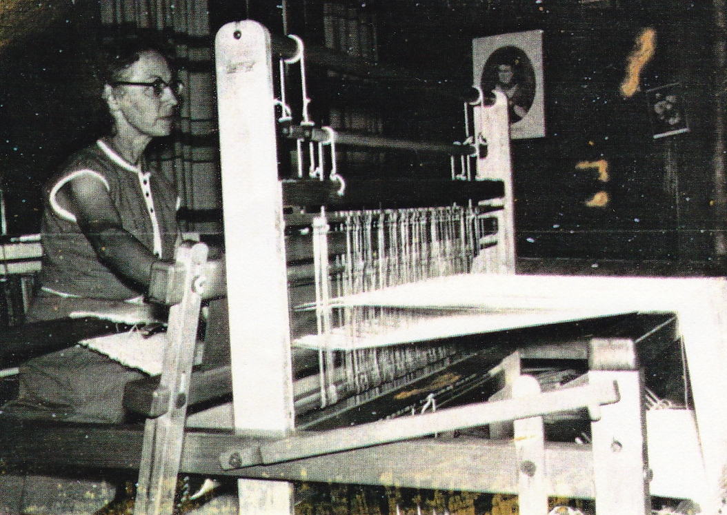 Velma Schroedel at a loom in the parsonage.