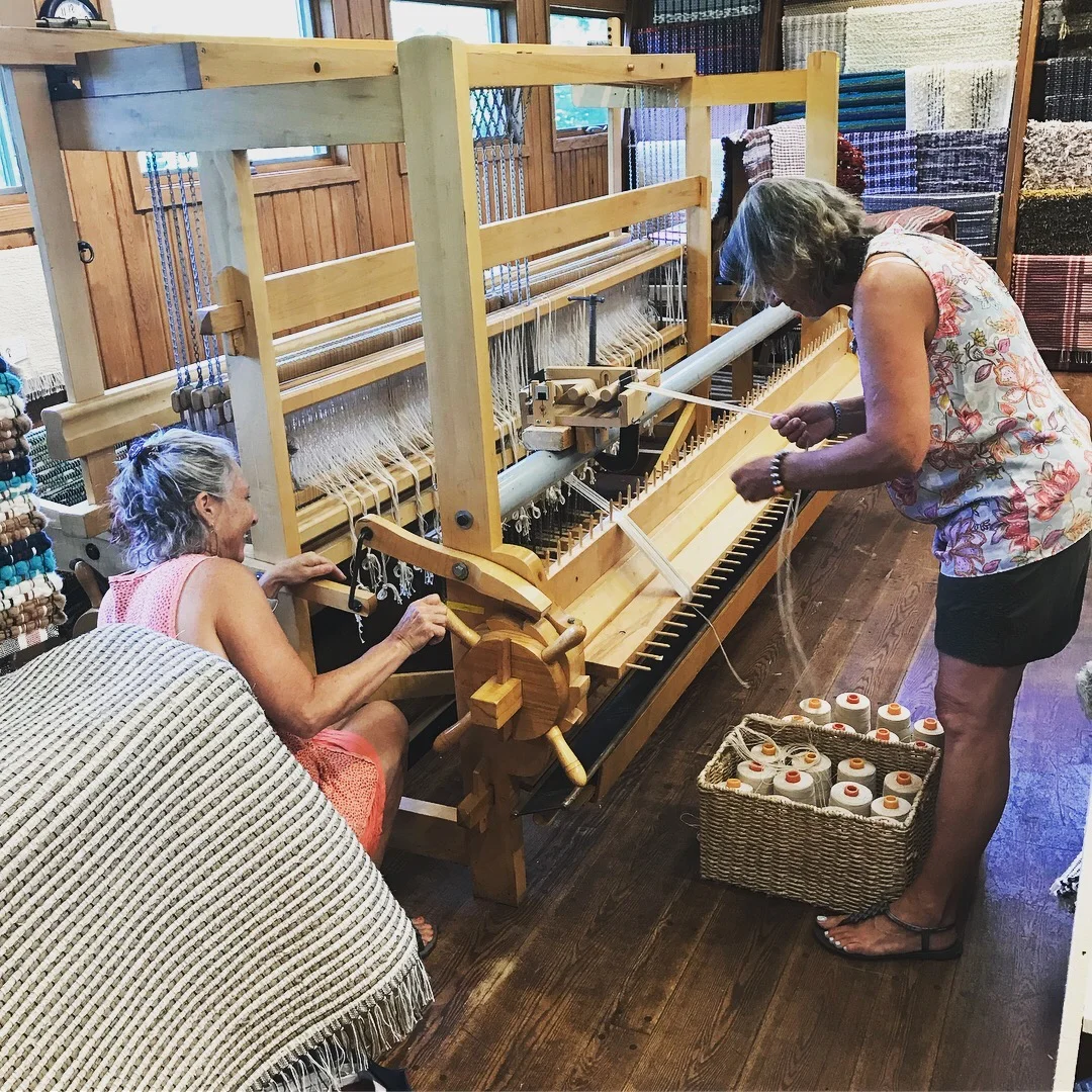 Michele & Ava warping the big loom.