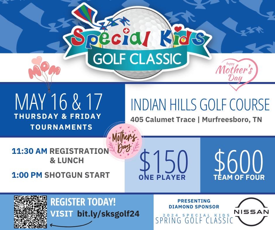 This Mother&rsquo;s Day give that dedicated sports mom a day out on the green! 
Join us on May 16th  as we play &quot;fore&quot; the kids! This year's Spring Golf Classic at Indian Hills Golf Course will feature two tournament days to choose from wit