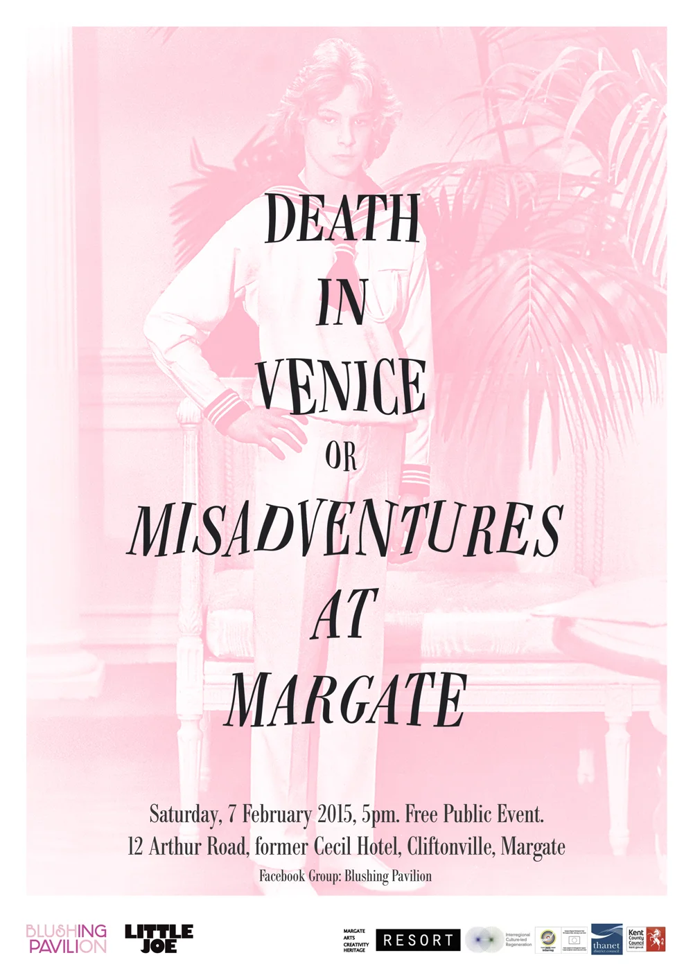 Come to spend a decadent seaside afternoon at the former Cecil Hotel in Cliftonville, with the deckchair and spritz cocktail screening of the Lido classic Death in Venice and the display of the graphic book Misadventures at Margate . Co-hosted by Little Joe and Blushing Pavilion. Death in Venice is a 1971 film by Luchino Visconti based on the 1912 novel by Thomas Mann. A music composer seeks personal space to re-find himself in the quiet location of a beach grand hotel, but finds illness in the city and an inability to escape because he obsesses with a teenager. The film could have easily been Edwardian Margate with Venice being the unsanitary London (society). The manic drama depicts the anxiety created by the morality of those times, and how one could have feared that the moments when one connects with desire and sensuality (the beauty of youth) would bring us to an end. Misadventures at Margate, a legend of Jarvis’s Jetty is a 1840s short story by Rev. Richard Harris Barham (1788-1845), aka Thomas Ingoldsby of Tappington Manor, with illustrations by Ernest Maurice Jessop. It tells about a chance encounter between a Mr. Simpkinson and a vulgar little boy, including a final moral. LITTLE JOE, is a unique forum for the discussion of film around subjects of sexuality and gender within a queer historical context. Since launching in 2010, the magazine has quickly become an important place for stimulating dialogues, leading the way in queer analysis of cinema and providing a platform to celebrate films that inspire alternative discourse. Complimenting the publication with an ongoing film programme, presenting screenings and events both in the UK and internationally. Little Joe was featured in MoMA's Millenium Magazines, a survey of experimental art and design magazines published since 2000. www.littlejoemagazine.com/about Many thanks to Mark & Christopher Walker for use of the Cecil Hotel, and to Paraphernalia for the loan of the deckchairs. https://www.facebook.com/events/1592257151008141/