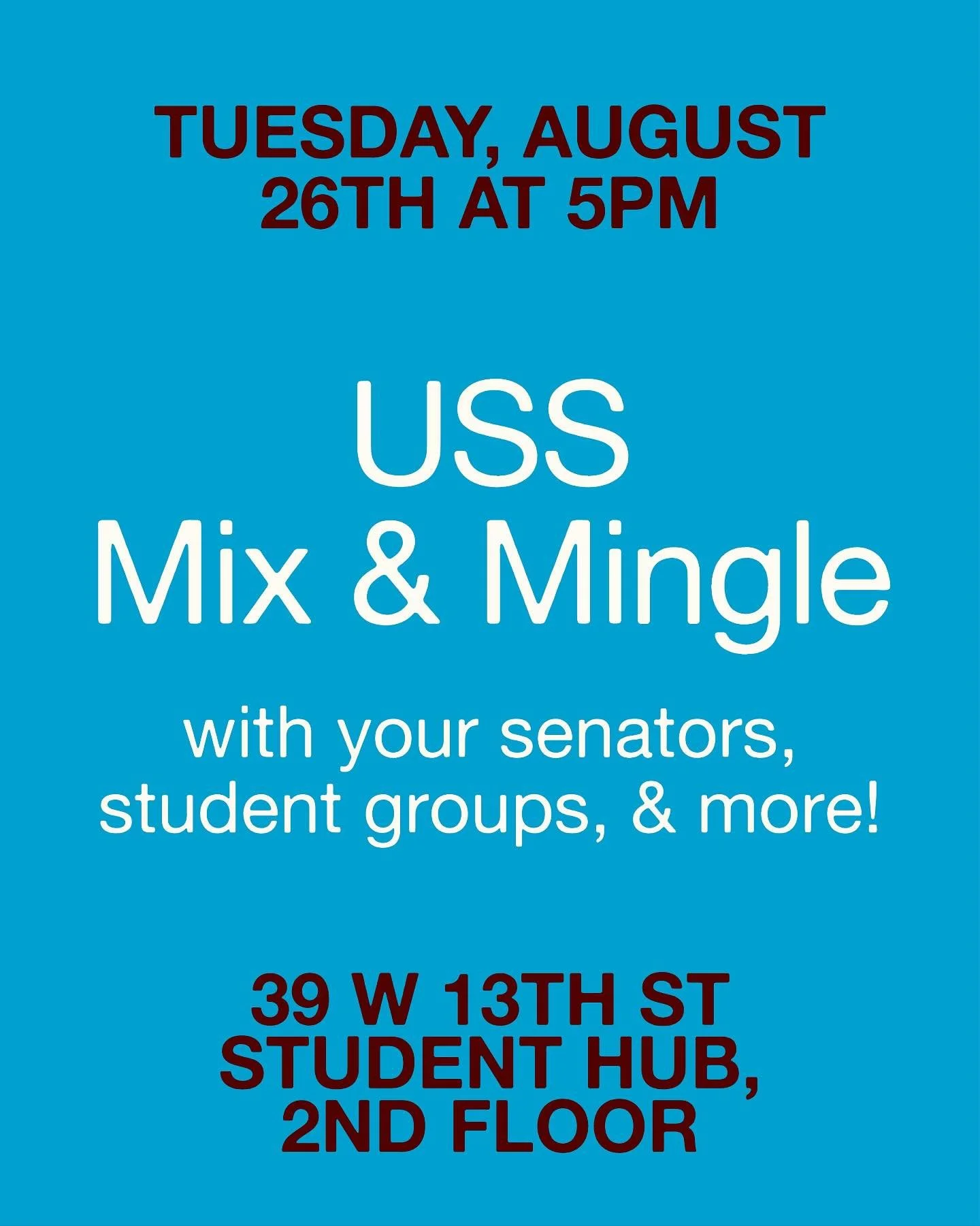 β¨ Come meet your senators, student club leaders, and other firstyears at this chill mixer today at 5pm in the Student Hub (39 West 13th St, 2nd Floor)! β¨
Come hang, we don’t bite! (we like Kpop demon hunters too)