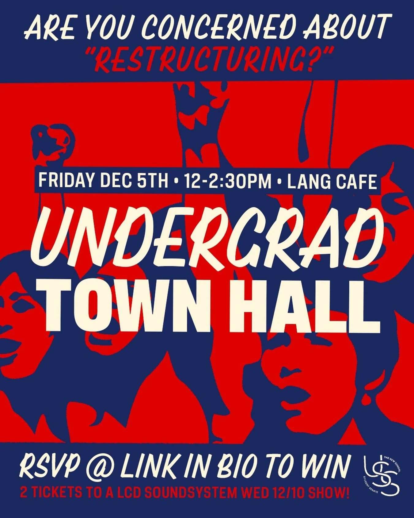 ‼️ THIS FRIDAY, 12 NOON, LANG CAFE. TOWN HALL ABOUT RESTRUCTURING. GET INFORMED, SHARE YOUR EXPERIENCE AND GET ORGANIZED! ‼️

RSVP to enter for a chance to win tickets to see LCD Soundsystem!