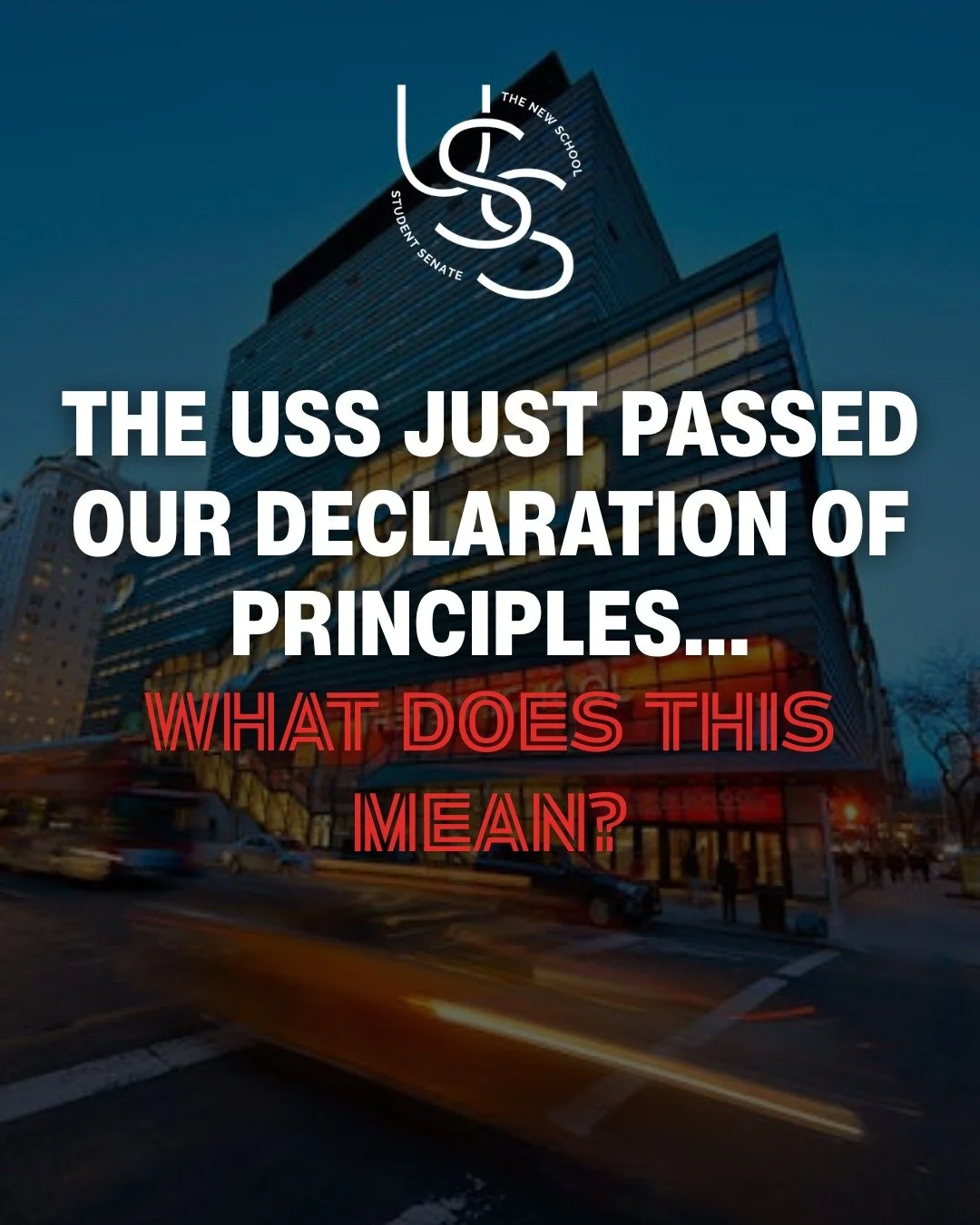Welcome back!

📝 The University Student Senate has just passed our Declaration of Principles, declaring our stated aims for this semester. In the bill includes our support for unions on campus, establishing sanctuary spaces for students against ICE,