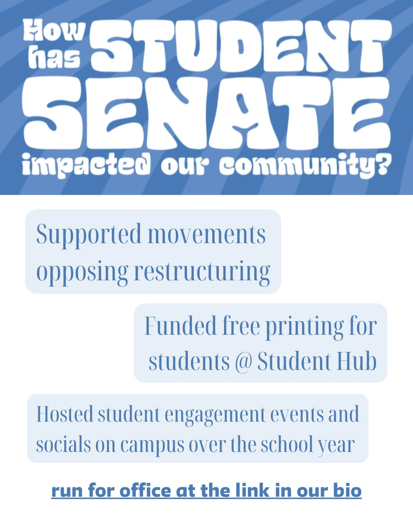 The student senate is involved with many aspects of student life, and you can be a part of that! Go to the link in our bio for more information on how to run.

#elections #thenewschool #parsons #collegestudent #studentsenate