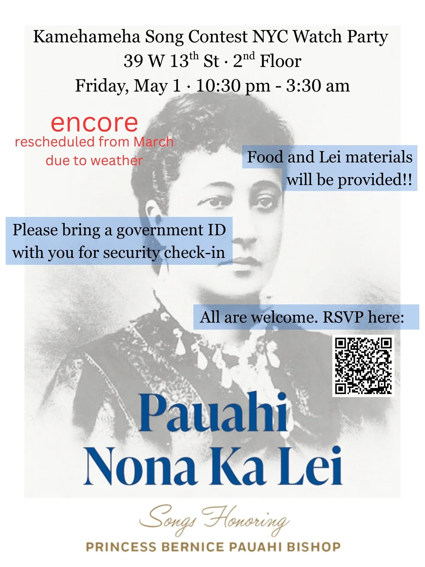 On Friday, May 1st, we'll be hosting a watch party / lei making event in the student hub for the rescheduled live broadcast of the Kamehameha Schools Song Contest, a special tradition in Hawai'i. We hope you all can make it. All are welcome, even non