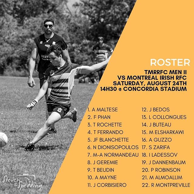 Les alignements pour d&rsquo;aujourd&rsquo;hui! 
#roster #tmrrfc #saturdayisrugbyday #rugby #rugbyquebec #rugbycanada #gotown #bleedblueandgold #rugbyfinal