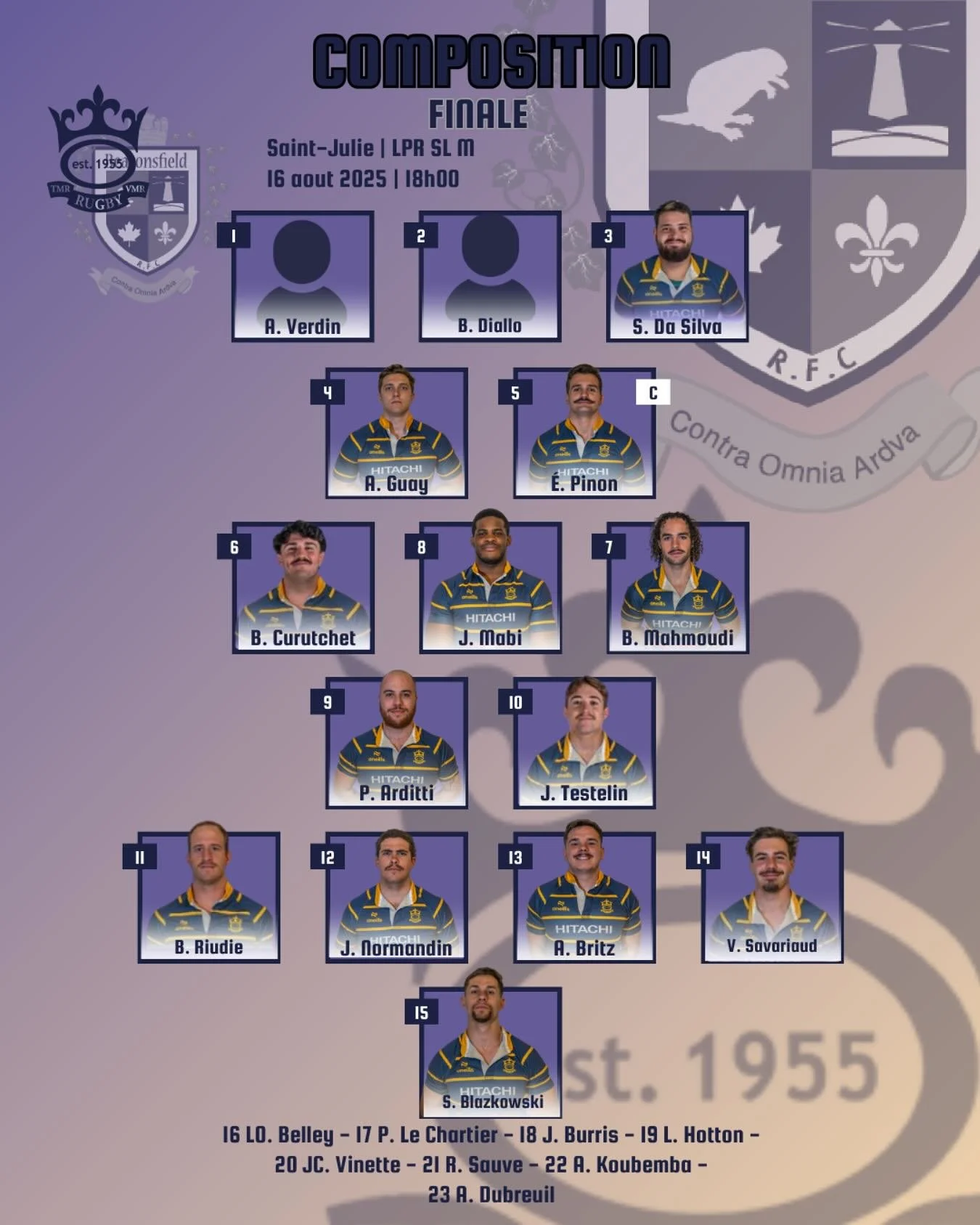🚨FORMATION FINALE🚨

🏆 Le moment est arriv&eacute;. Demain, les hommes affrontent @beaconsfieldrugby &agrave; Saint-Julie en finale du championnat &agrave; 18h. Ils se sont pr&eacute;par&eacute;s tout l&rsquo;&eacute;t&eacute; pour ce moment.

🙌🏼