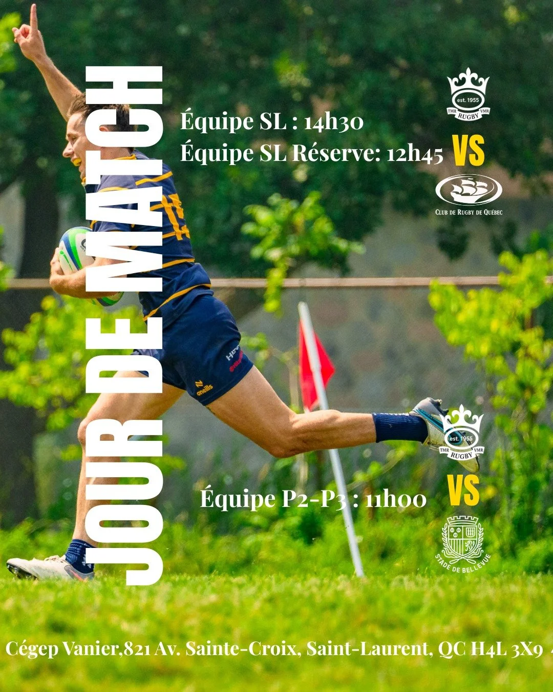 🏉🔥 CE WEEK-END : LE RUGBY PREND LE CONTR&Ocirc;LE. 🔥🏉

Plusieurs matchs au programme, des gros impacts, des essais de folie et des joueurs pr&ecirc;ts &agrave; tout donner jusqu&rsquo;au dernier coup de sifflet. 💥

📍 AU C&Eacute;GEP VANIER
⚔️ P
