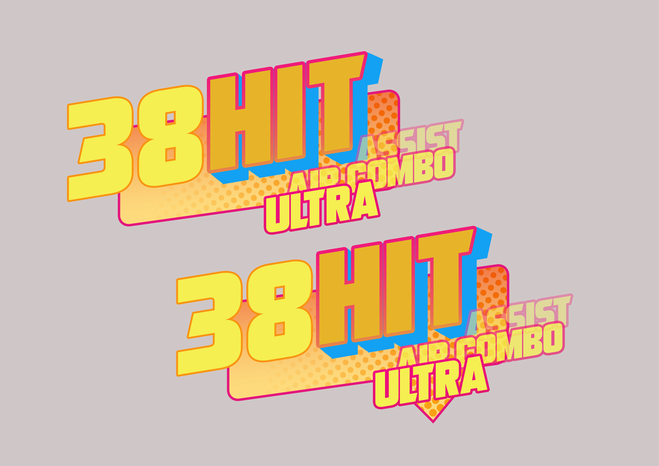Colorful text graphic with phrases '38 LAW,' 'ASSIST,' 'ULTRA,' and 'BOOM' in bold, vibrant colors and comic-style design.
