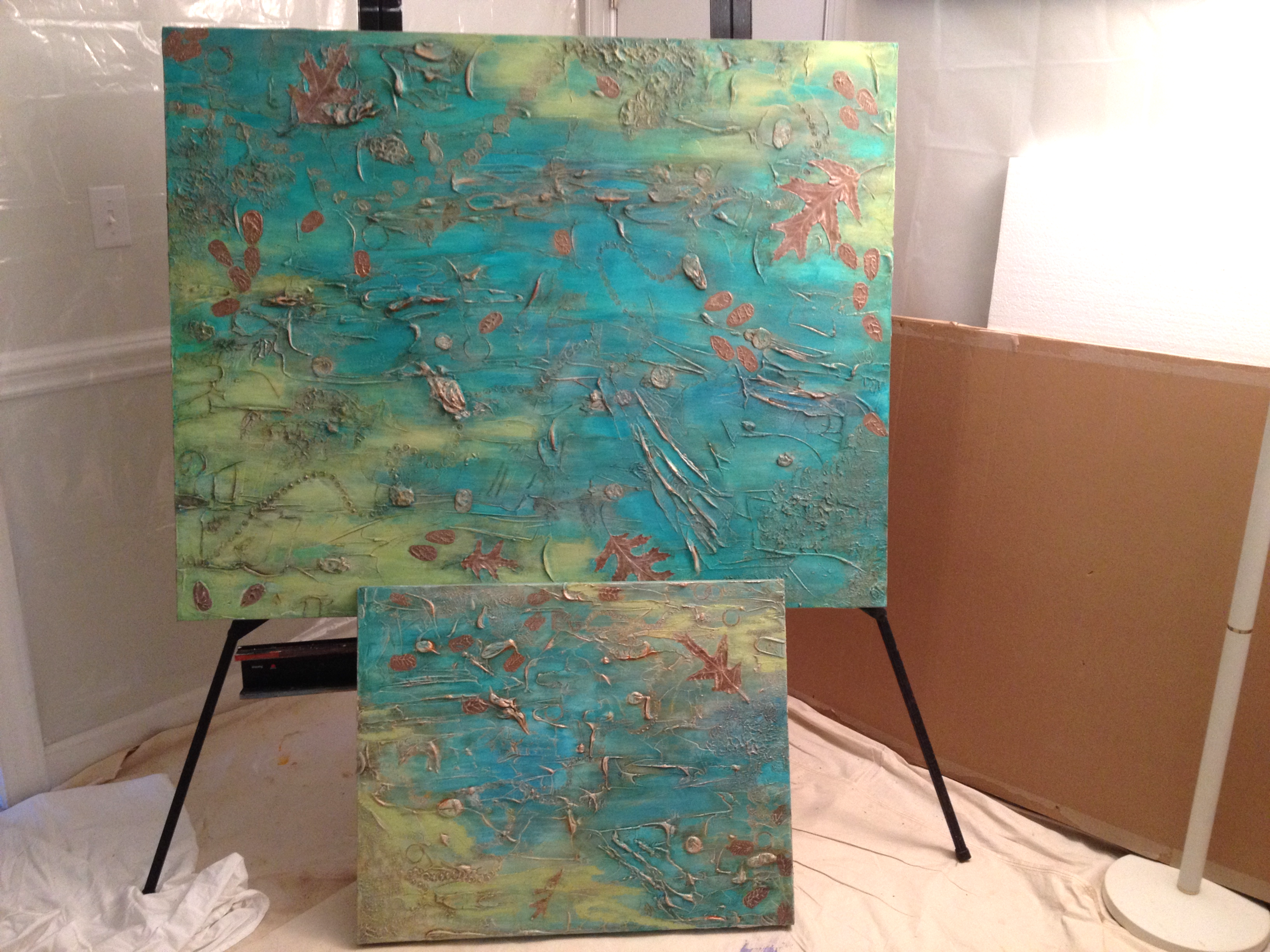 RIVER OF HOPE II commissioned painting on top and RIVER OF HOPE original abstract on bottom.