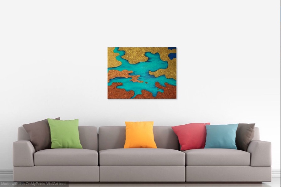 Shown hanging in a living room.