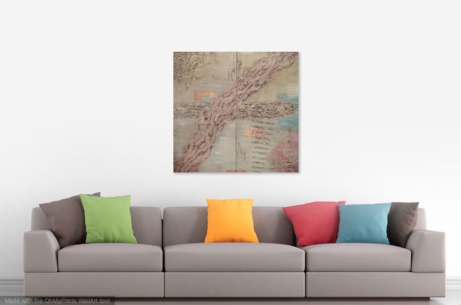 Shown hanging together in a living room setting.