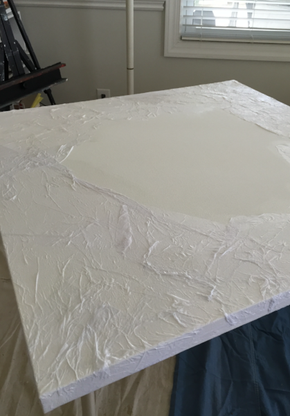 1. First layer of tissue paper is applied with acrylic gel medium to create an underlying texture for the background of the painting.