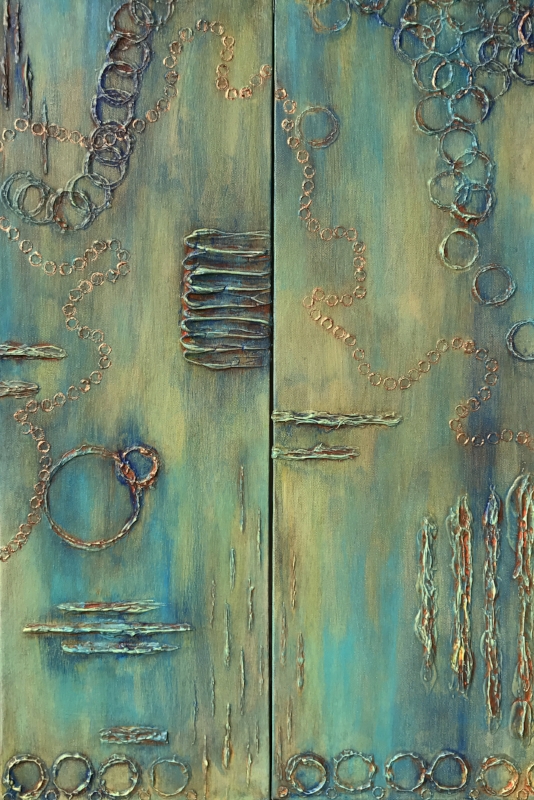 Diptych consisting of two 24 x 8 x 1.5 in. canvas panels.